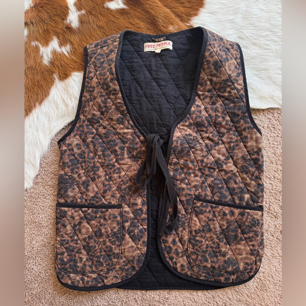 Free People Claudine Quilted Vest in Leopard Pattern